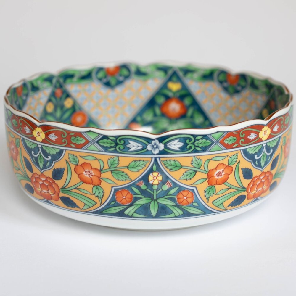 VTG Arita Ware Asuka Kiln Bowl 7.5" Imari Dyekin Crest Japanese Ceramic Large - Picture 2 of 6